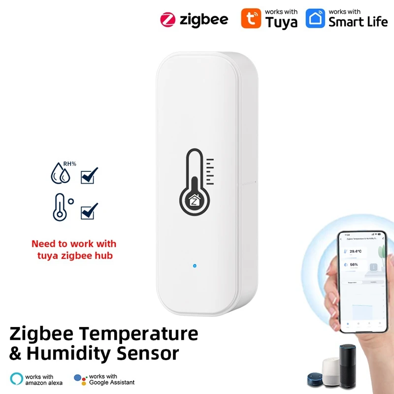 

Датчик температуры и влажности Tuya Zigbee, сенсор для умного дома, работает с Alexa Google Assistant Smart Life