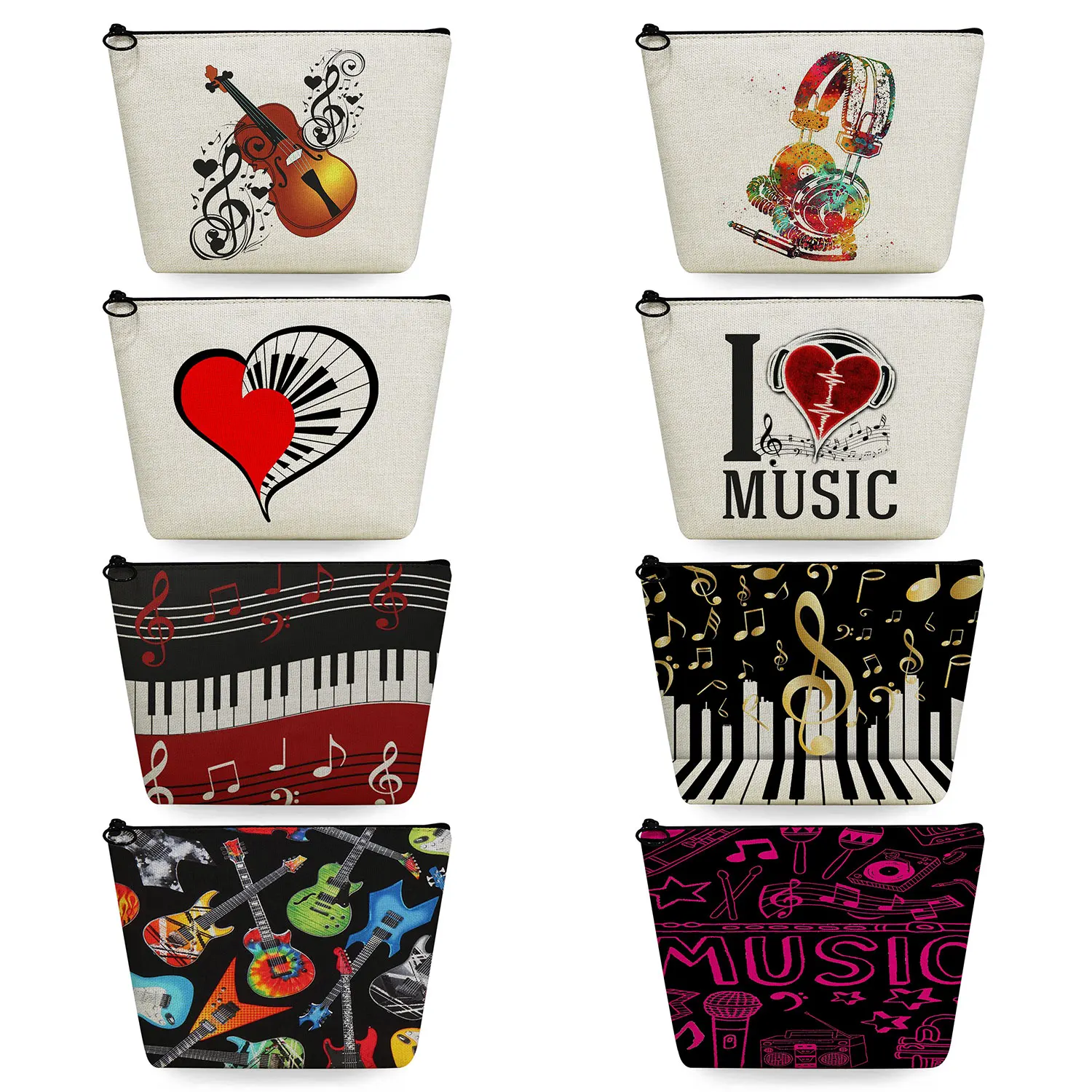 

School Gift Heat Transfer Music Pencil Cases Eco Makeup Organizer Travel Toiletry Bag Women's Cosmetic Bags Piano Violin Printed