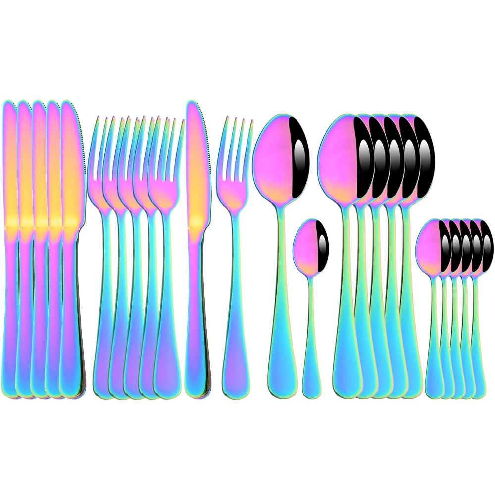 

Drmfiy 24Pcs Rainbow Dinnerware Set Stainless Steel Cutlery Set Fork Knife Spoons Tableware Set Dinner Kitchen Silverware Set
