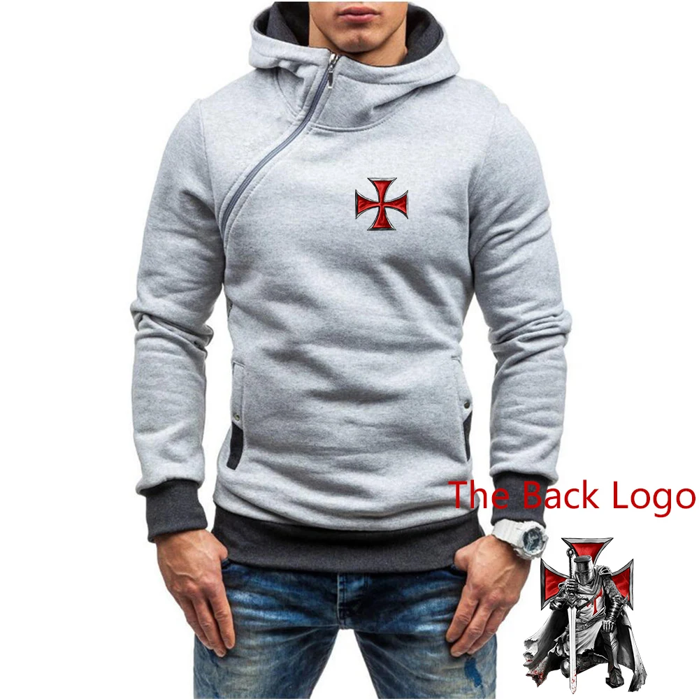 Men's Solid Color Hoodie Sweatshirt Diagonal Zipper Casual Top