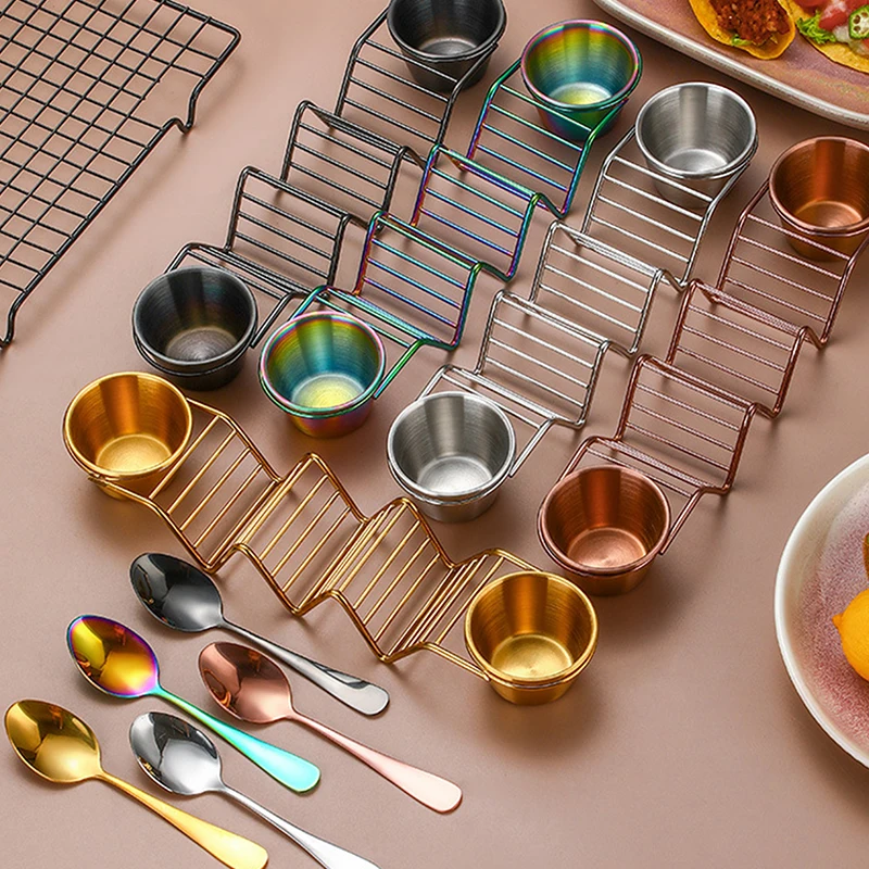 New Mexican Tortilla Rack Stainless Steel Taco Holder with Sauce Cup Set for Restaurant