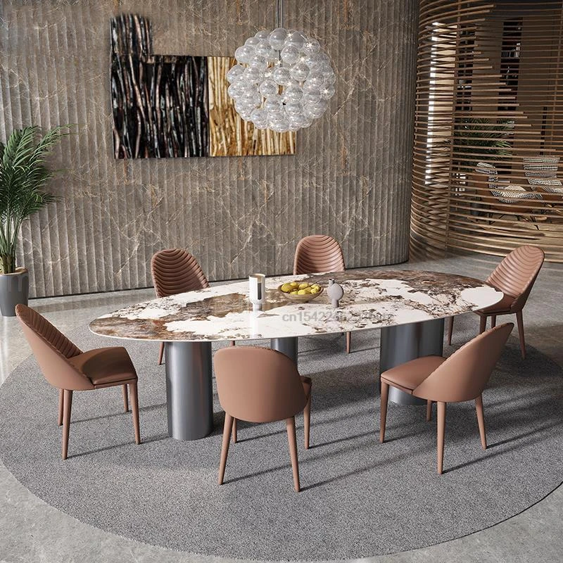 

GY13 4-6 People Minimalist Oval Antique Kitchen Tables Italian Style Design Dining Table Mesas Multifunctional Furniture
