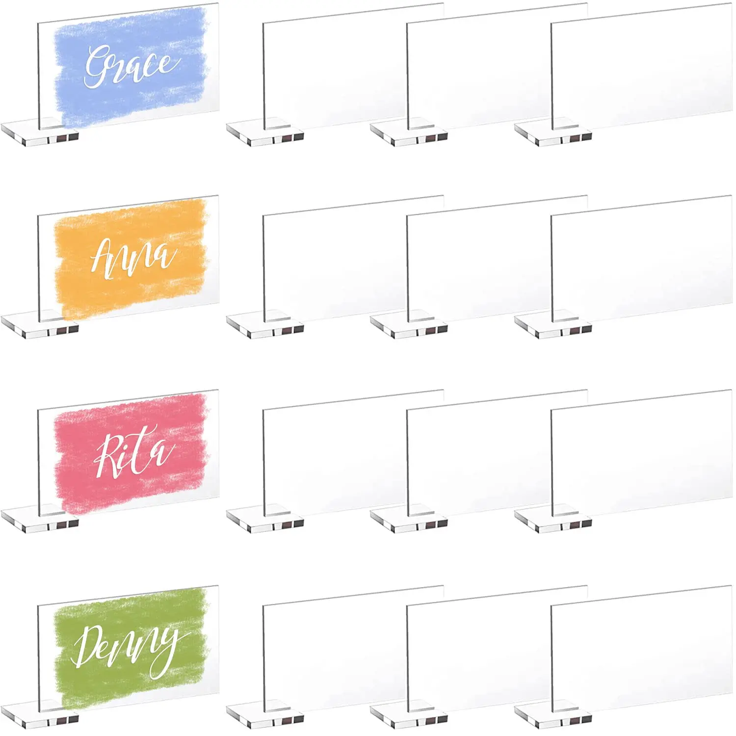 

Clear Acrylic Place Cards with Holders, DIY Blank Clear Rectangle Name Place Cards Acrylic Signs, Standing Wedding Guest Names