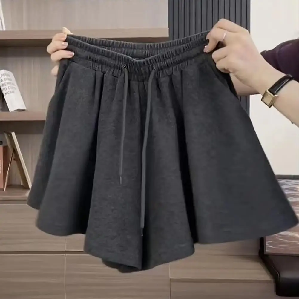 

Women Sporty Shorts Casual Shorts Soft Breathable Women's Drawstring Elastic Waist Culottes Shorts A-line High Waist Above Knee