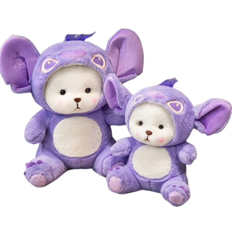 Ours blanc en peluche au point violet, jouet en peluche mignon, joli animal  en peluche câlin, Kawaii, beurre endormi