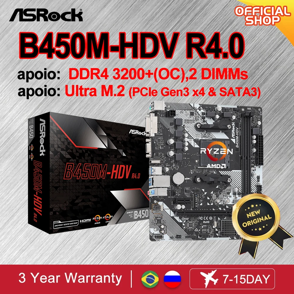 Nuova Scheda Madre Asrock B450M-Hdv R4.0 Micro Atx Amd B450 Placa Mae Am4 Scheda Madre Ddr4 64Gb Supporto Processador Ryzen 5 5600 5500