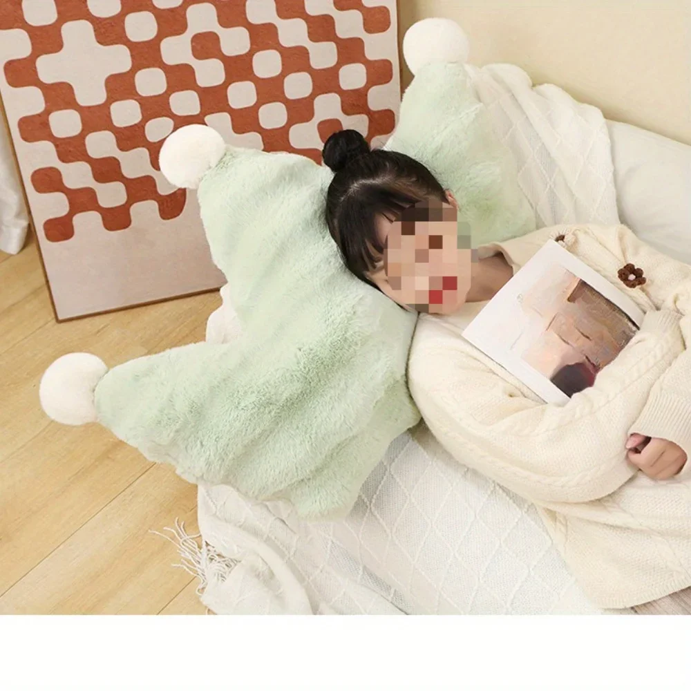Pink/Green/White Crown Pillow Soft Backrest Pillow Heart-Shaped Rabbit Fur Skin-Friendly for Bedroom Household Supplies