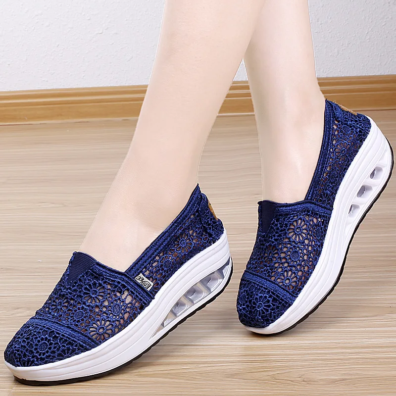 2022 Summer New Women Platform Shoes Woman Vulcanize Shoes Low-cut Lace Fretwork Heels Non-slip Breathable Luxury Brand Design