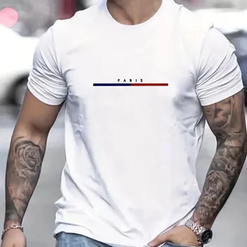Men's 100 Cotton Paris Short Sleeve T-Shirt Top Loose Tshirt Brand High Quality Men's Clothing S-4XL Men Casual Shopping T-Shirt
