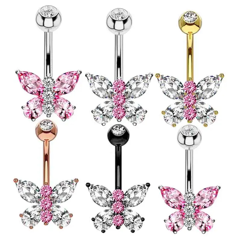 

Mix 5 Colors Surgical Steel CZ Heart Butterfly Navel Rings Clicker Belly Button Ring Cute Belly Piercing Jewelry 14G Wholesales