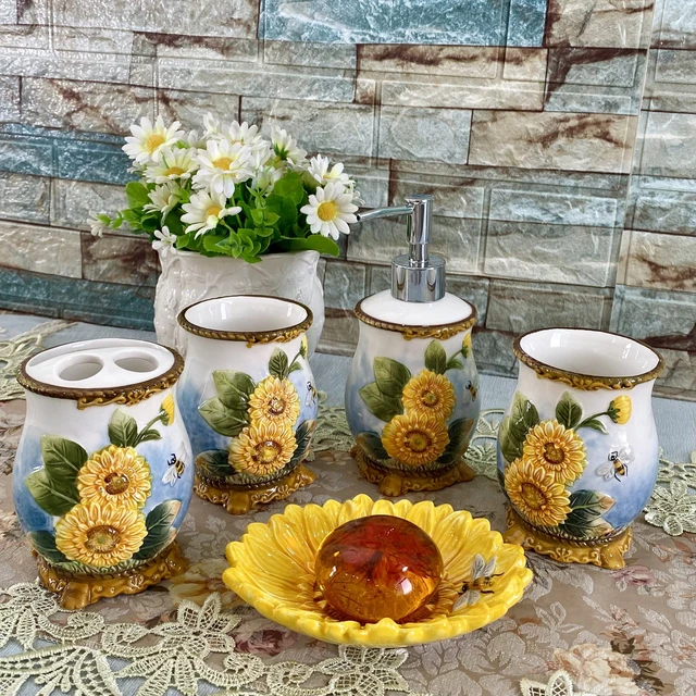 Sunflower Ceramic Toothbrush Holder, Soap Dish, Bathroom Accessories Set  Kit, Bathroom Organizer, Wedding Gifts - AliExpress