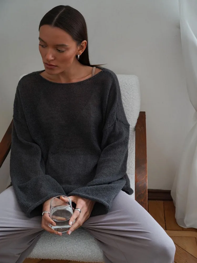 Knitted Round Neck Hollow Pullover Top Women's Summer Fashion Casual Loose Pullover Long Sleeve Streetwear Top Pullover 8 Knitted Round Neck Hollow Pullover Top Women's Summer Fashion Casual Loose Pullover Long Sleeve Streetwear Top Pullover