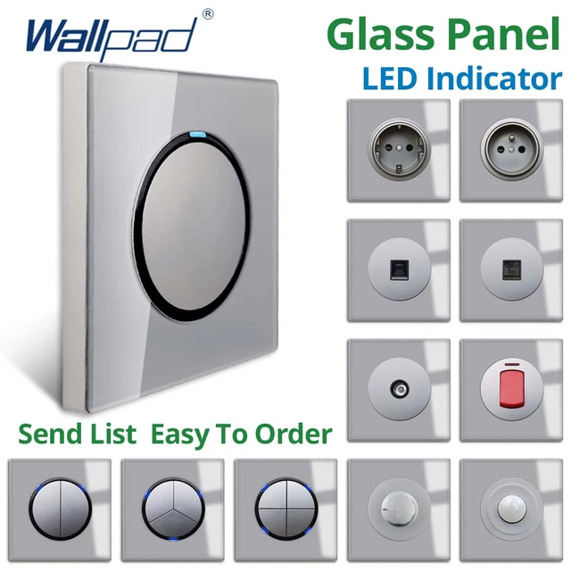 Wallpad gri cam Panel mavi LED göstergesi Push Button duvar ışık anahtarı  ve soket elektrik çıkışı