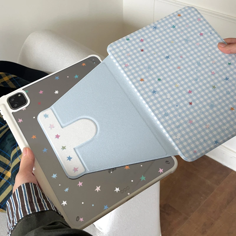 غطاء تابلت بنمط مربعات ونجوم لـ iPad Pro A16 M2 M4 M3 M5 وغلاف لأجهزة /6/7/8/9/10/11th Mini Air 3 4 5 6 7