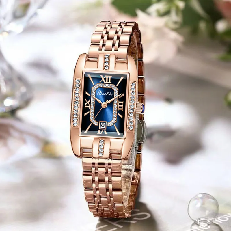 الماركات الفاخرة الأصلية ساعة نسائية مستطيلة الماس...