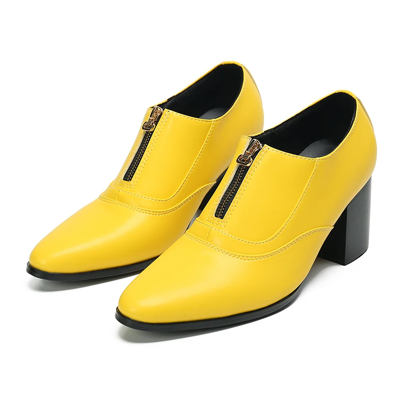 Designer Fashion Pointed Toe Genuine Leather Male Brogue Shoes High Heel Stage Party Club Men Shoes Plus Size Formal Dress