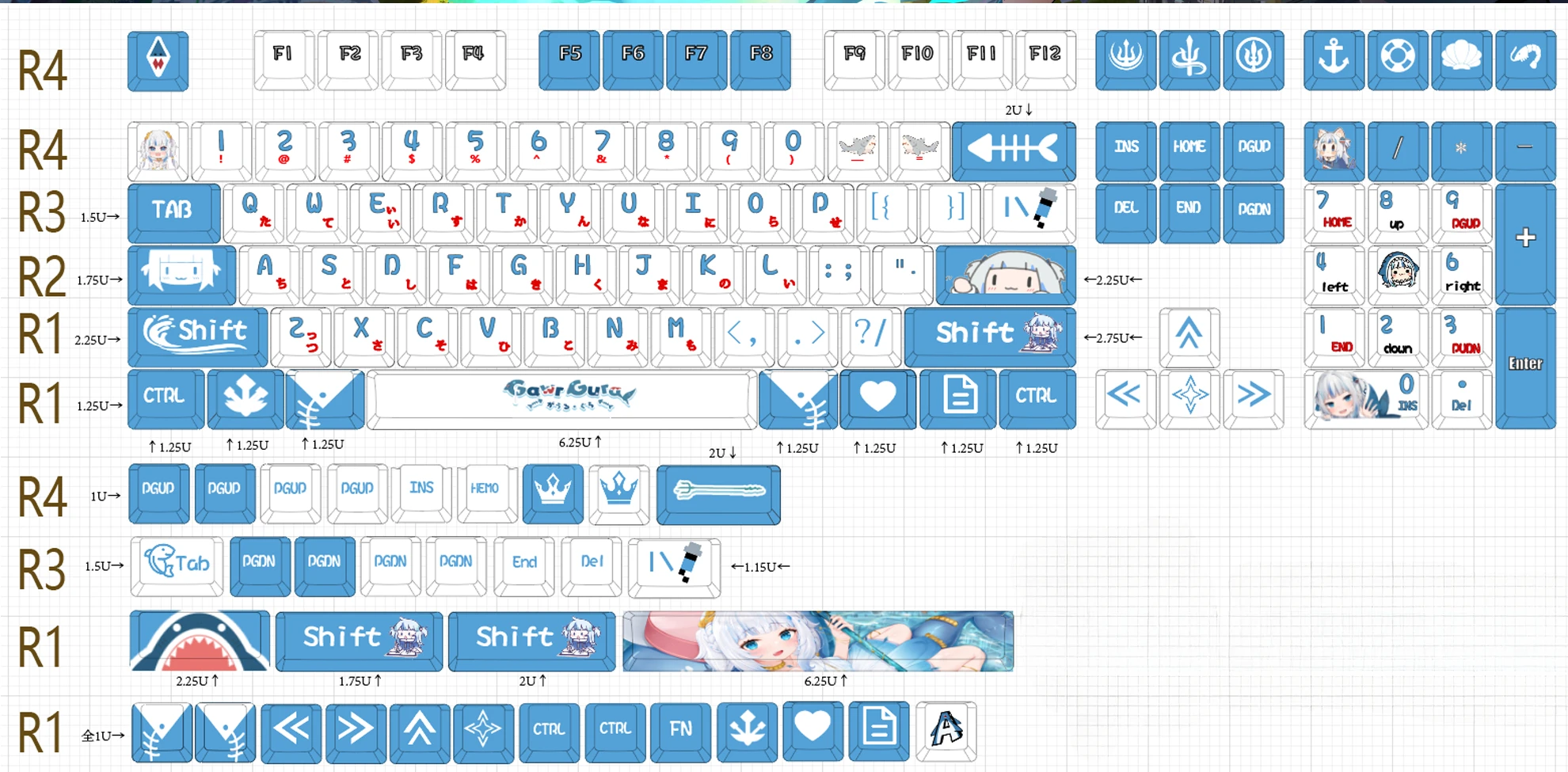 132 Keys/Set Hololive Gawr Gura Anime Cute PBT Keycaps for Cherry