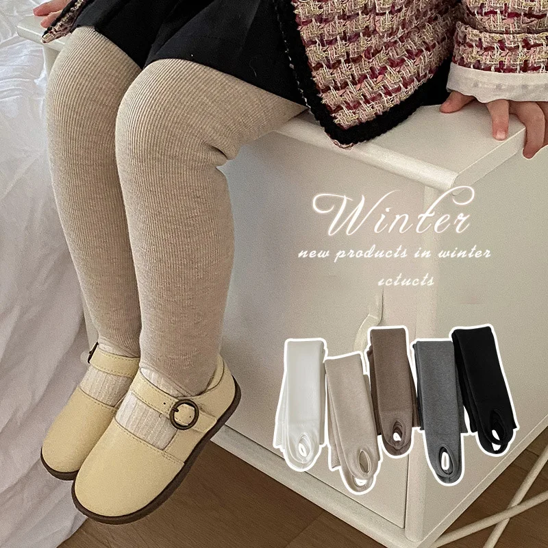 Winter Kids Pants Girls Tights Fur Lining Pantyhose Children Skinny Leggings  - AliExpress