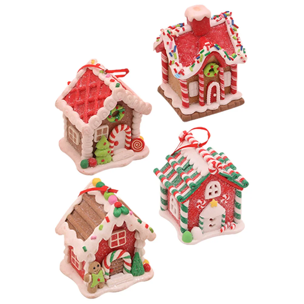 

Miniature Christmas Gingerbread Village House Building Xmas Tree Hanging Pendant Navidad New Year Decoration