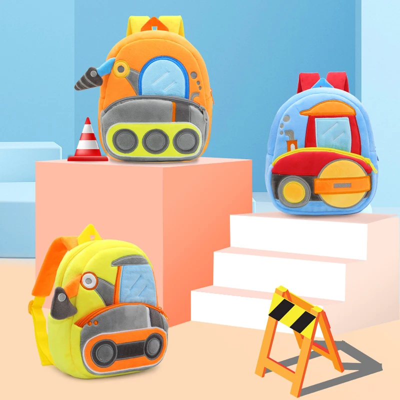 Cute Engineering Car Series Plush Backpack Cartoon Kindergarten Children Mochila Infant School Bags Boy Girls Outing Leisure Bag 6