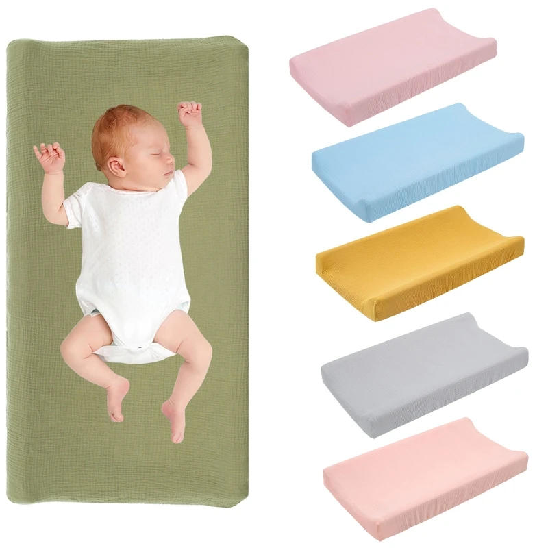 Solid Color Diaper Changing Pad Cover Newborn Breathable Muslin Changing Pad Removable Cover for Baby Shower Gifts