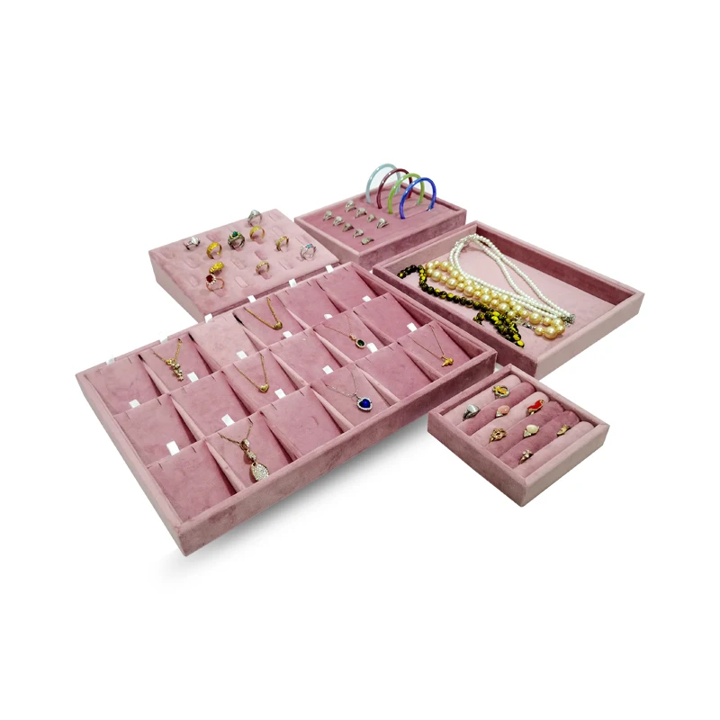 High End Pink Velvet Jewelry Display Props Ring Earrings Holder Necklace Bracelet Tray Organizer Jewelry Store Window Display