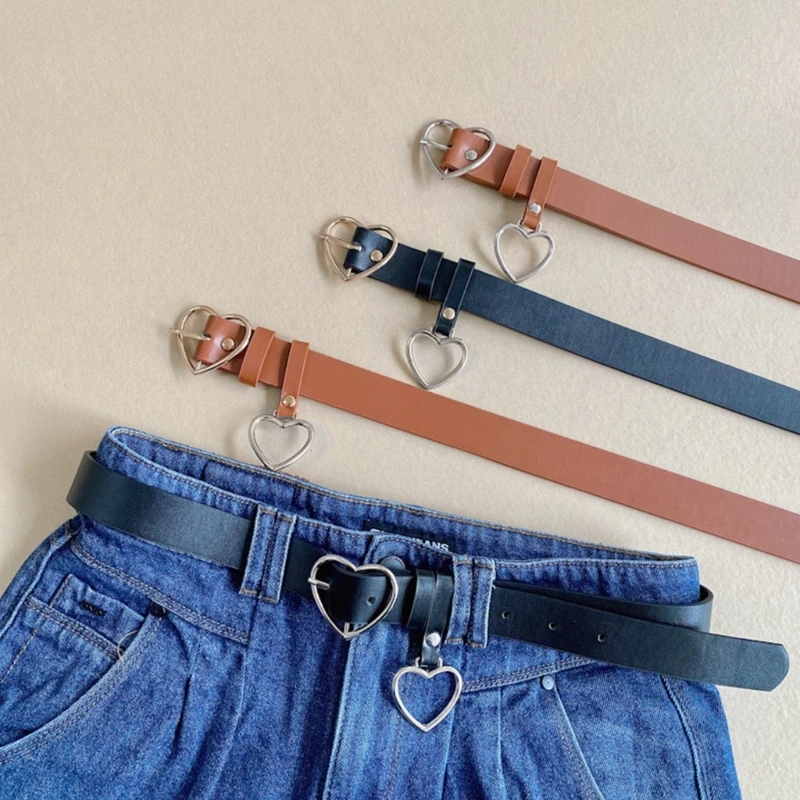 

Ремень с подвеской в форме сердца для женщин и джинсов, повседневный мягкий пояс из искусственной кожи в западном стиле для девушек, универсальный Пояс для платьев и брюк