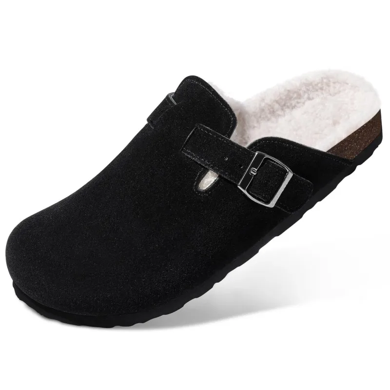 Fur Lined Suede Clogs Slip On Shoes for Women
