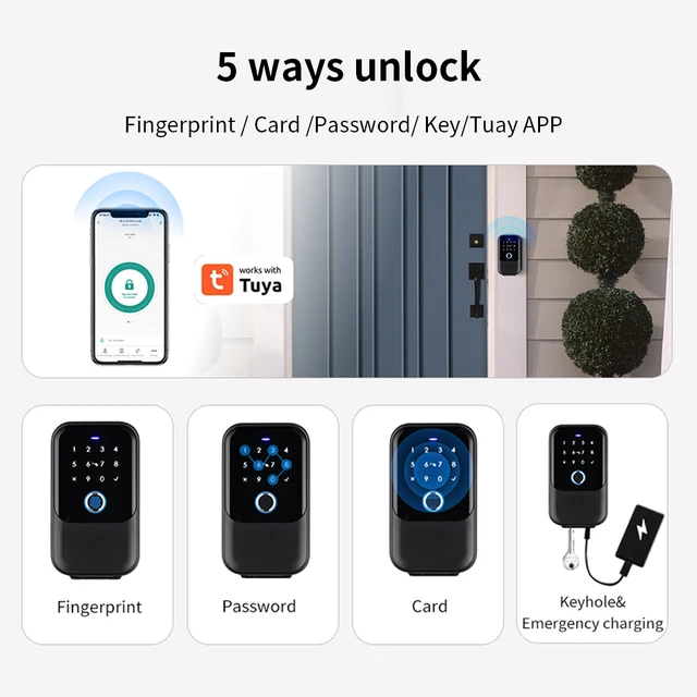 Waterproof outdoor Security Box: TTlock/Tuya Fingerprint Bluetooth gateway Key Box with App Control, Remote Wall Mount Padlock 3
