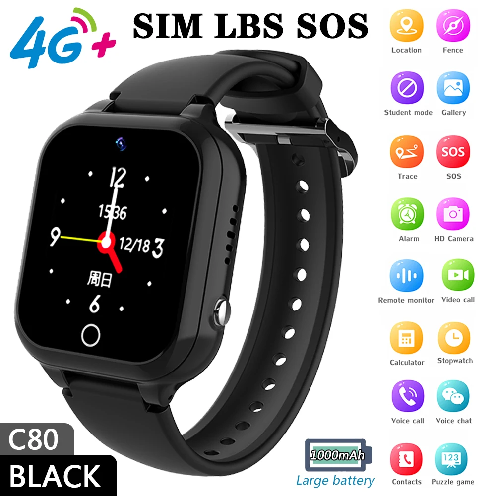 

C80 Kids Smartwatch SIM 4G Boys Video Call SOS Phone Watch LBS Track Camera Waterproof Smart Bracelet Girls For Android IOS 2023
