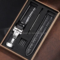 12mm 14mm 16mm 18mm 19mm 20mm 21mm 22mm 24mm Leather Watch Strap for Men Women Universal Cowhide Bracelet Folding Clasp Strap