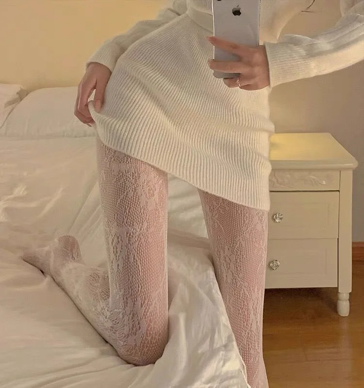 Description Picture 4 of itemSexy Lace Mesh Stockings Black White Lolita Hollowed Out Stockings Pantyhose Japanese Goth Retro Fishnet Stocking Socks Tights