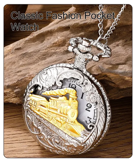 Montre de poche Antique au Design de Train à vapeur, avec chaîne
