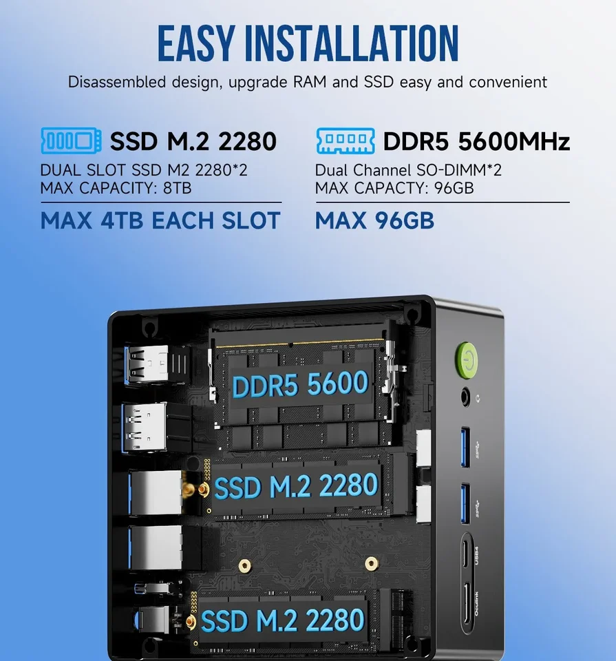 GMKtec K8 Plus Ryzen 7 8845HS Mini PC Windows 11 Pro DDR5 5600MHz