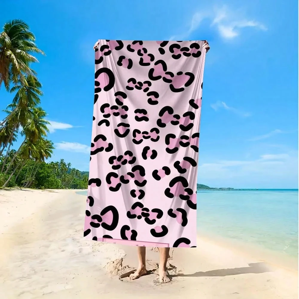 핑크 레오파드 비치 타월 단면 2D 프린트 세련된 부드러운 비치 타월 비치 풀 욕실 타월 트렌디한 연인들을 위한 재미있는 분위기의 선물