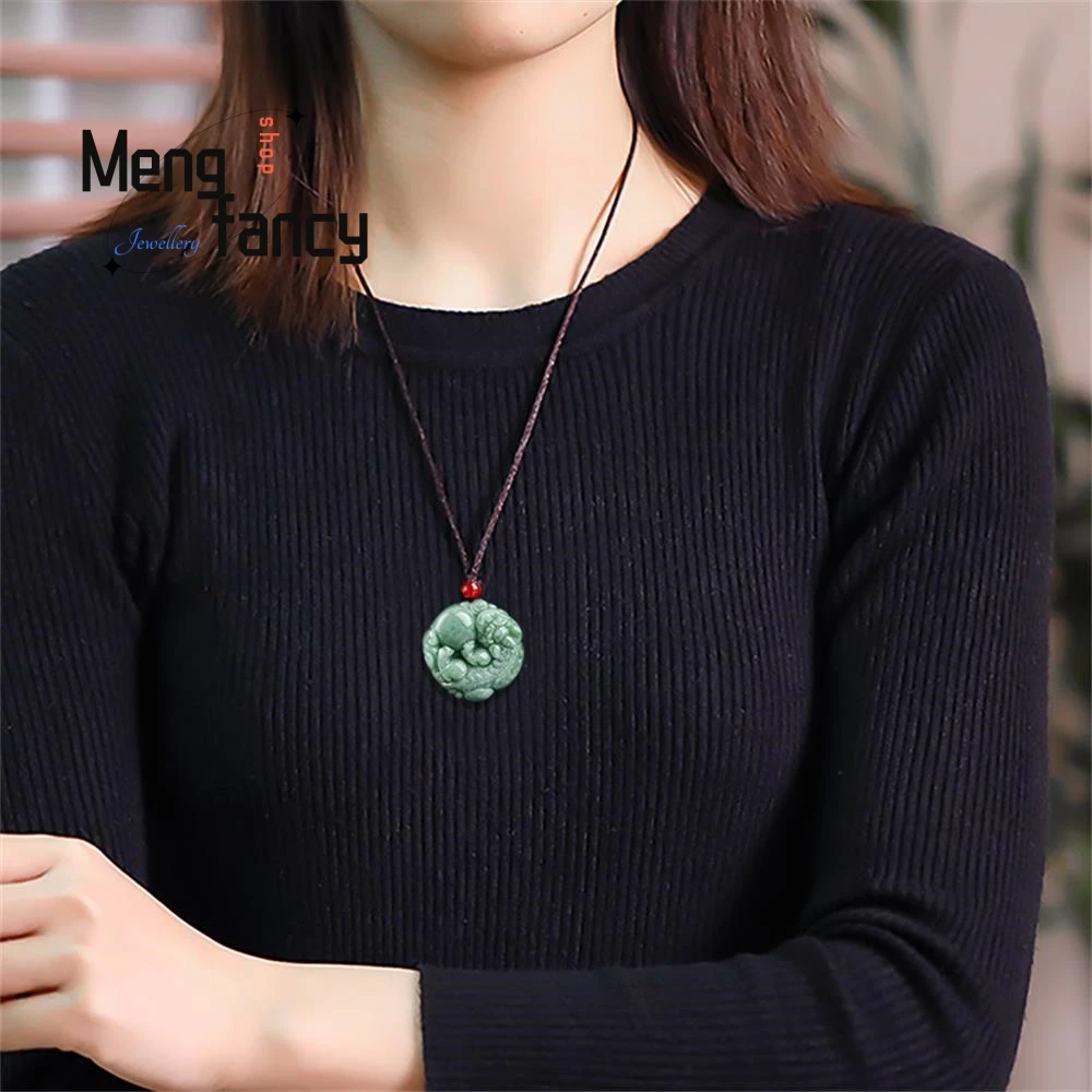 Natural A-goods Jadeite Wealth Inviting Ruyi Pixiu Icy Jade Pendant Simple Retro Mascots Fashion Jewelry Holiday Gift Souvenir