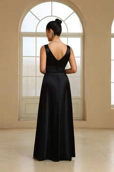 BABYONLINE فساتين سهرة متوفرة للنساء باللون الأسود ورقبة على شكل V عميقة وفتحة طويلة فساتين رسمية أنيقة لحفلات الزفاف والحفلات الراقصة 4