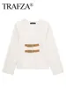 TRAFZA Retro Leather Buckle Woolen Coat Women Fashion Solid V Neck Long Sleeve Beige Jacket Autumn Spring Chic Female Streetwear 6