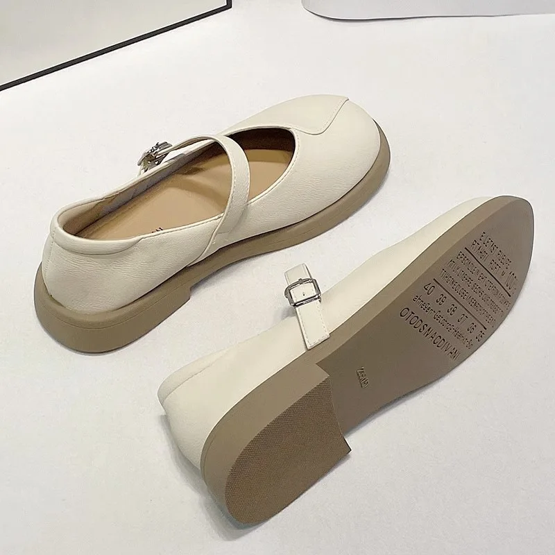 Spring and Autumn Straight Line Shoes with Shallow Mouth Slip-on Shoe Round Toe Soft Soled Thick Heel Shoes for Women