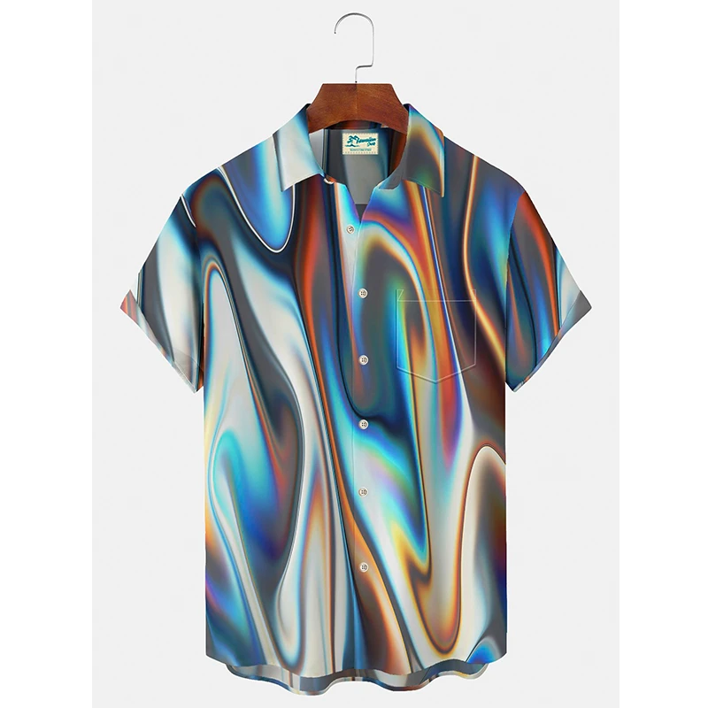 Men's Designer Hawaii Shirts Short Sleeve Fashion Streetwear Abstract Line 3d Print Harajuku Male Clothing Blouses 3