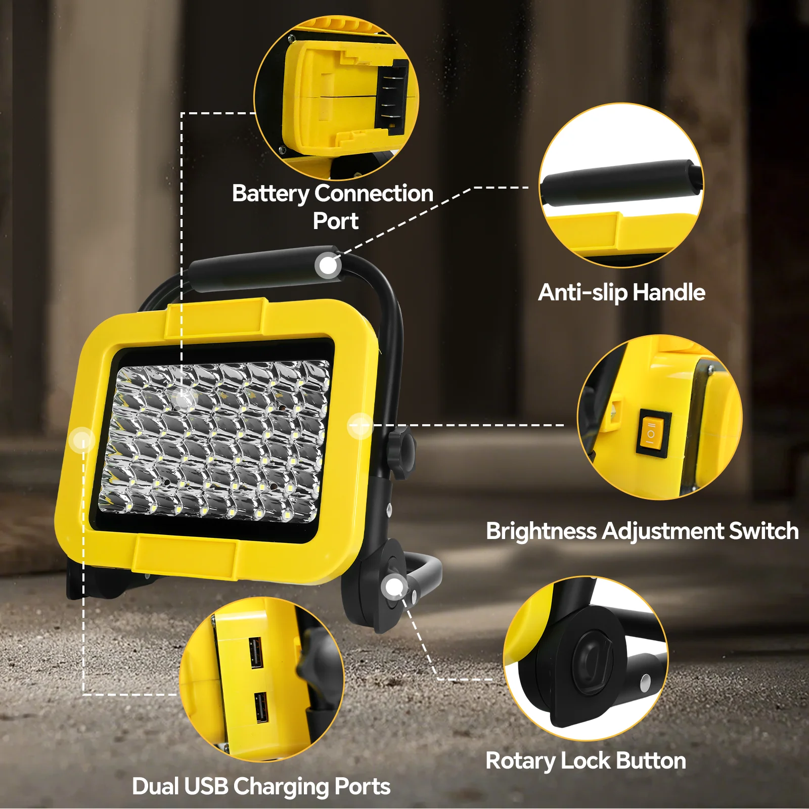 Cordless LED Work Light 50W 5000LM Portable Flood Light Outdoor Camping Fishing