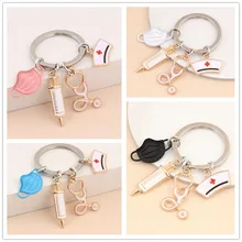 

1pc Fashion Creative Dripping Oil Keychain Doctor Medical Tool Stethoscope Syringe Mask Key Ring Jewelry Gift