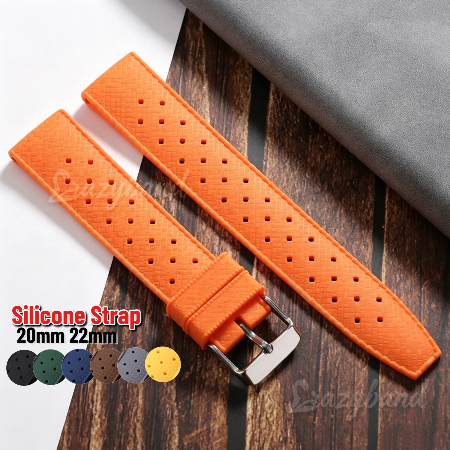 Universal Soft Silicone Sport Watch Strap - Breathable Rubber Bracelet in Brown, Orange, and Black (20mm & 22mm)