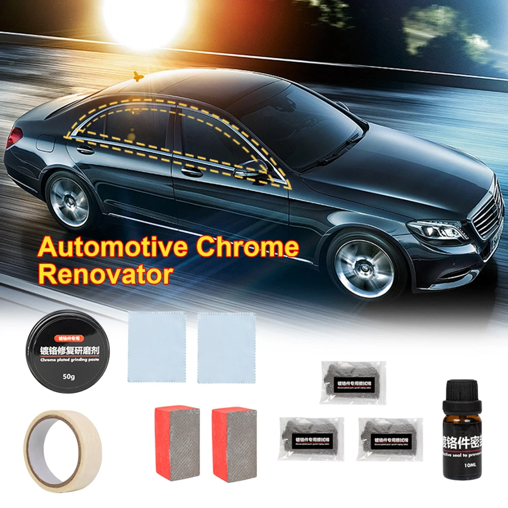 Chrome Trim Refurbishment Care Car Chrome Repair Agent Restore Lustre Rust Remover with Sponge 10ML for Car Maintenance Cleaning