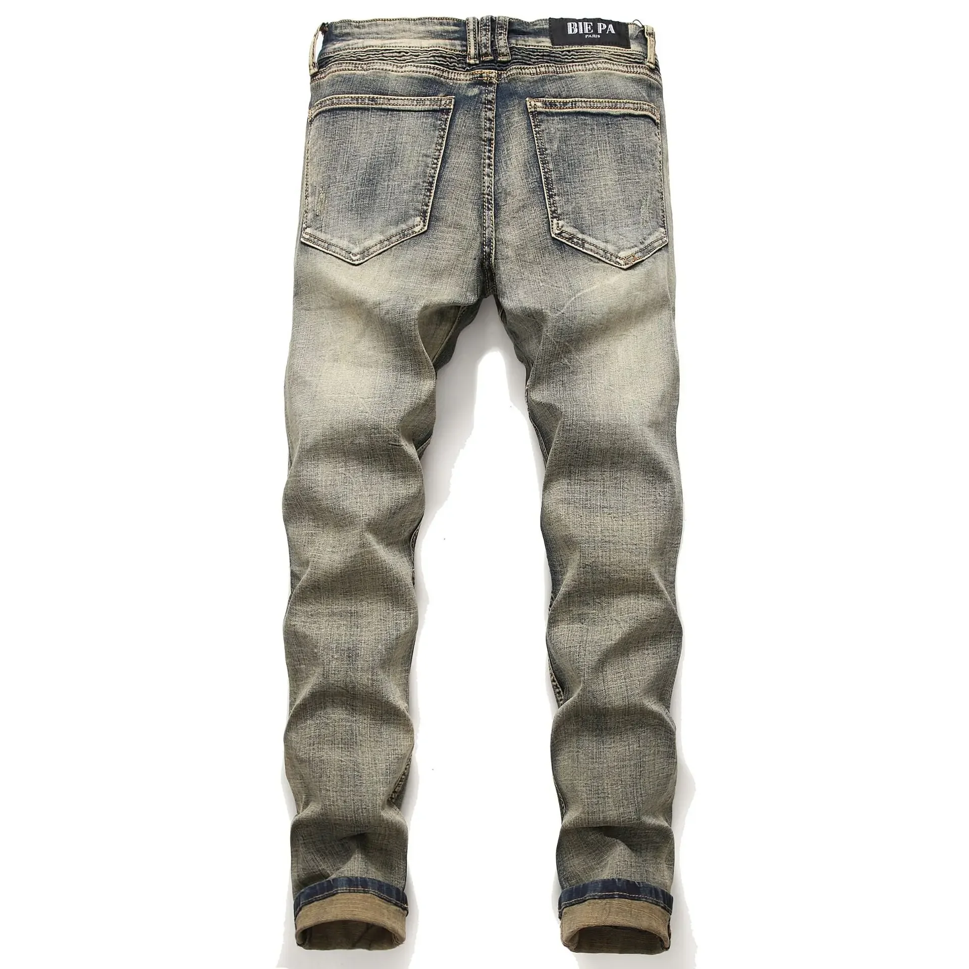 Four Seasons High Street Retro Distressed Tapered Jeans Men Patchwork Ripped Jeans Cotton Straight Pencil Y2k Streetwear