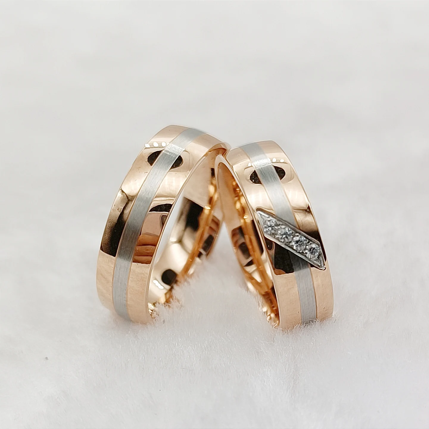 Handmade Wedding Rings Rose Gold 18k Plated Stainless Steel