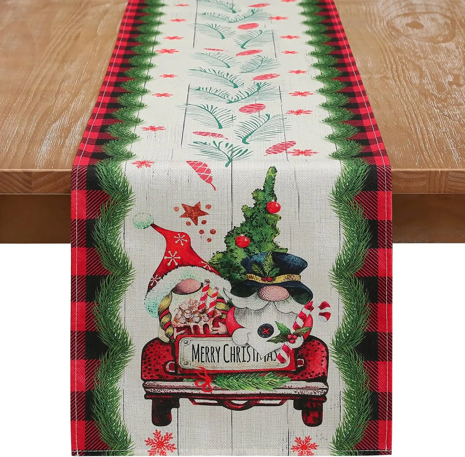 

Christmas Buffalo Plaid Gnomes Truck Linen Table Runners Table Decor Reusable Dining Table Runners Navidad Decorations 2023