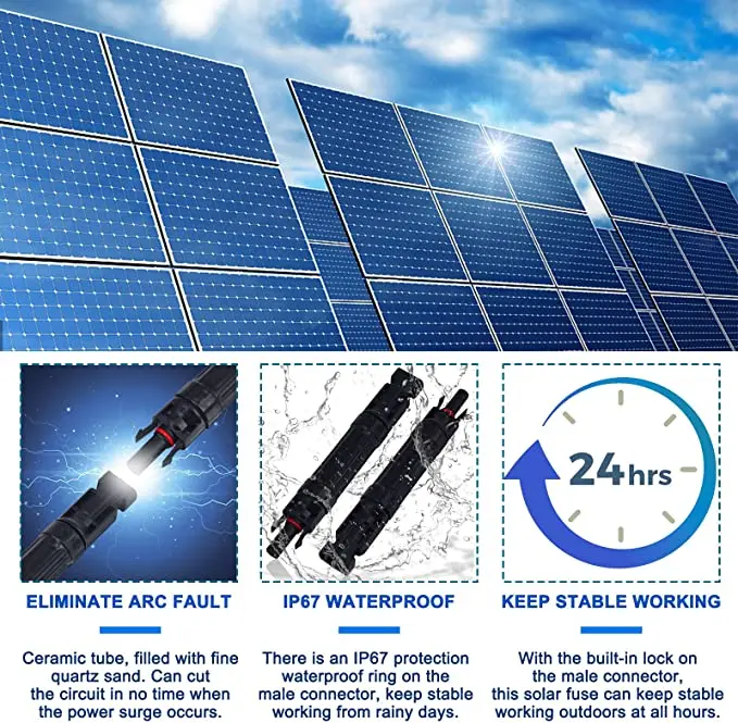 5 Pcs 10A Solar Fuse Holder With Connectors - IP68 Waterproof With 10 Fuses