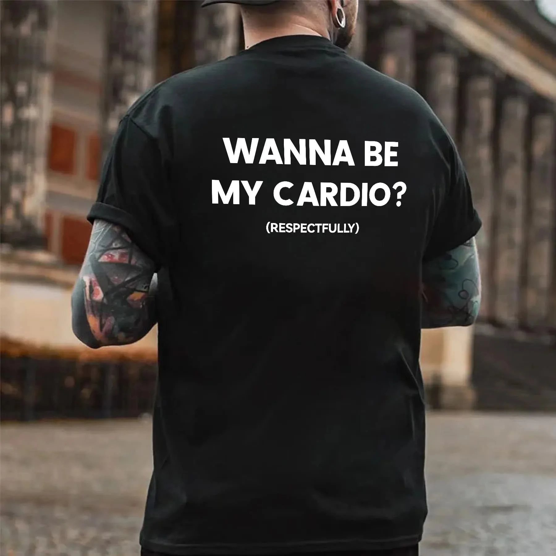 Wanna Be My Cardio T-Shirt Men Summer Funny Gym Slogan Graphic Tee Fitness Streetwear Short Sleeve Sports and Fitness T-shirts 3