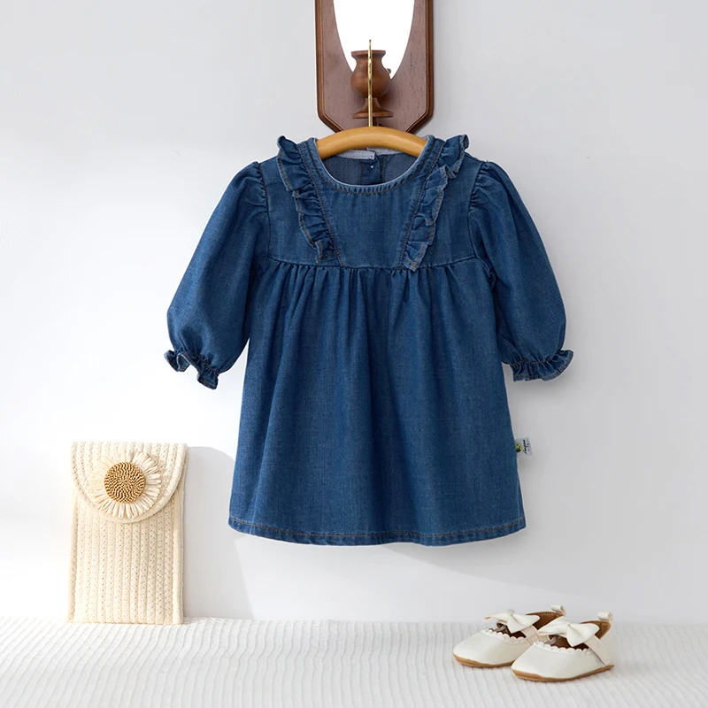 Denim Long Sleeve Dress for Girls Spring Autumn